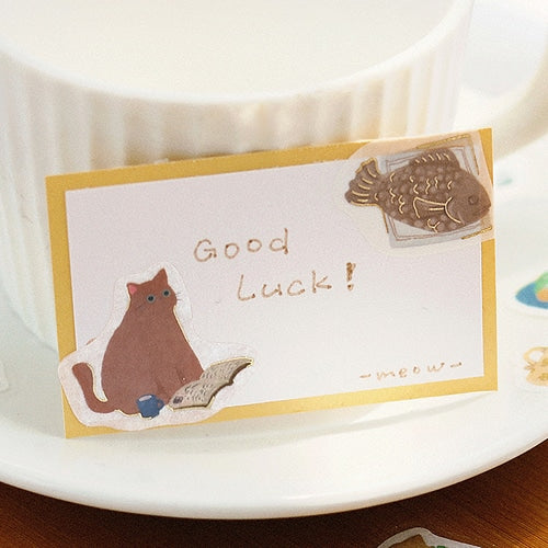 Cat Washi Stickers Flakes with Gold Accent Cat Cafe Orange