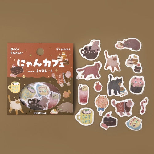 Cat Washi Stickers Flakes with Gold Accent Cat Cafe Chocolate