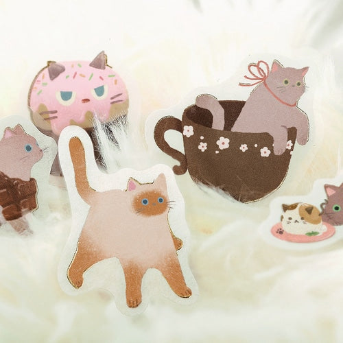 Cat Washi Stickers Flakes with Gold Accent Cat Cafe Chocolate