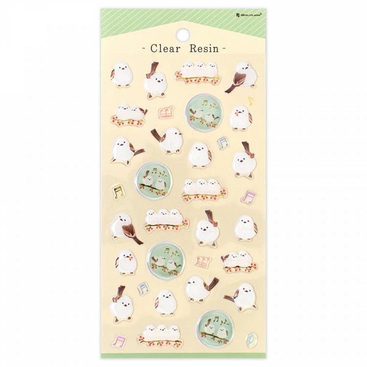 Long-tailed Tit Epoxy Stickers with Gold Accent