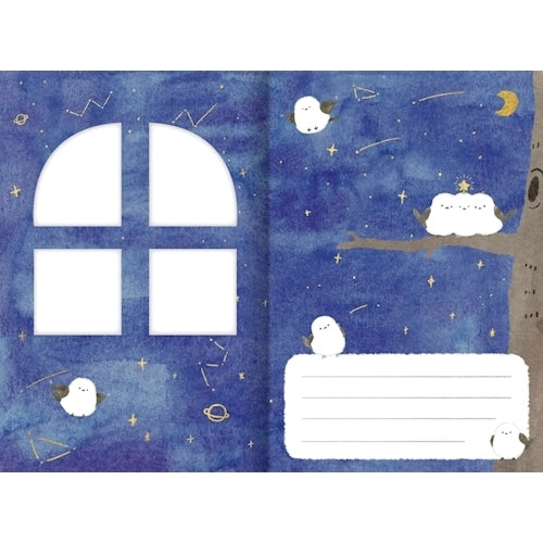 Long-tailed Tit Window Greeting Card with Gold Accent