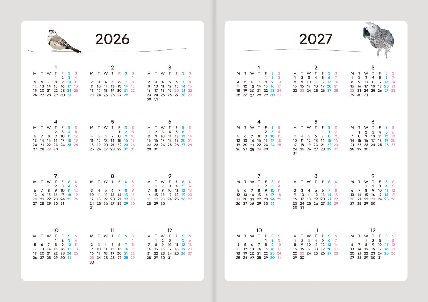 2026 Beautiful Birds Planner Diary Schedule Book A6 size (December 2025 Start)