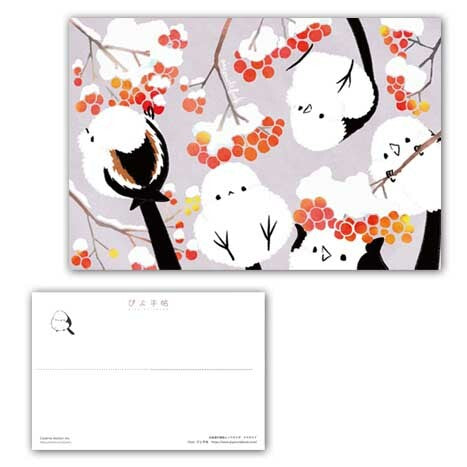 Long-tailed Tits & Hokkaido Wildflowers Postcards Autumn & Winter Set of 5