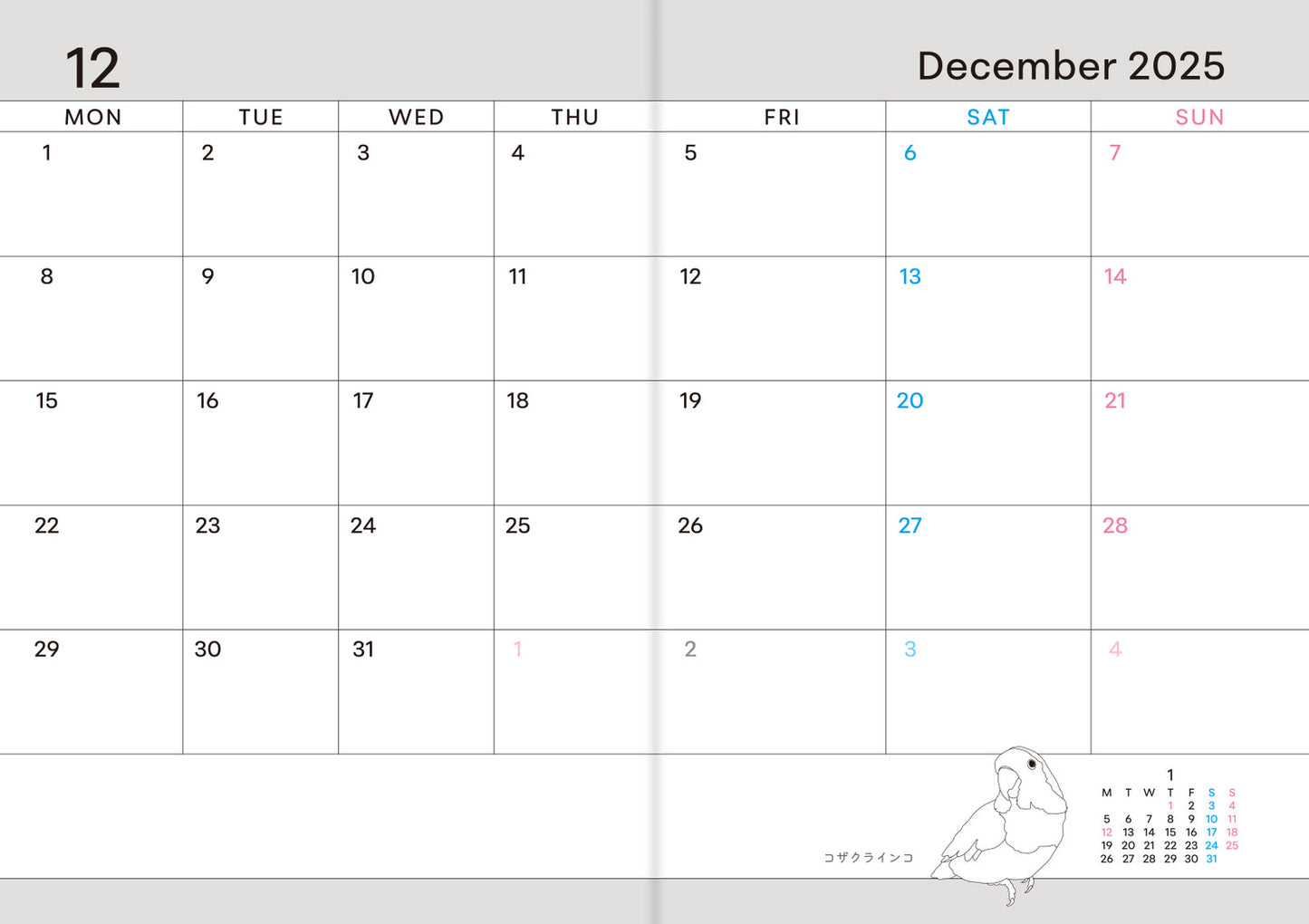 2026 Beautiful Birds Planner Diary Schedule Book A6 size (December 2025 Start)