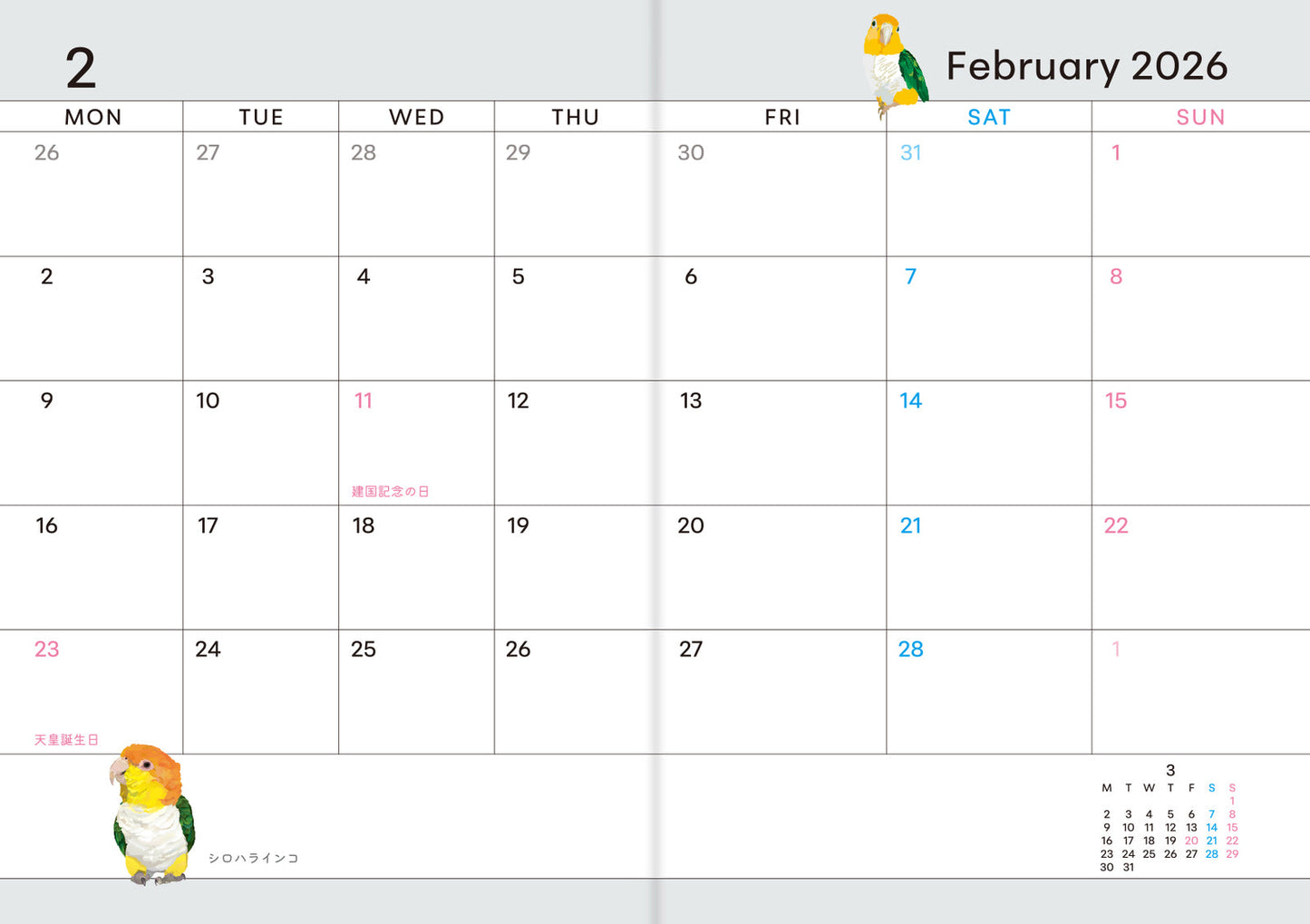 2026 Beautiful Birds Planner Diary Schedule Book A6 size (December 2025 Start)