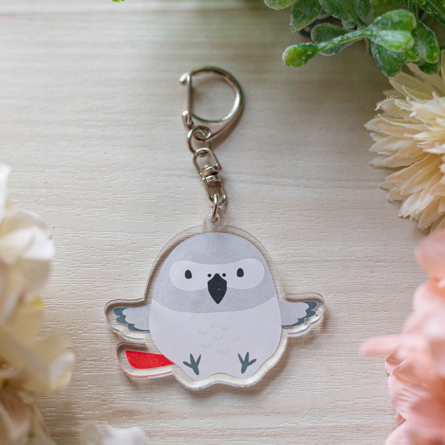 (Made-to-order requests are currently closed. Please wait until we reopen.) Made-to-Order African Gray Parrot Acrylic Key Holder