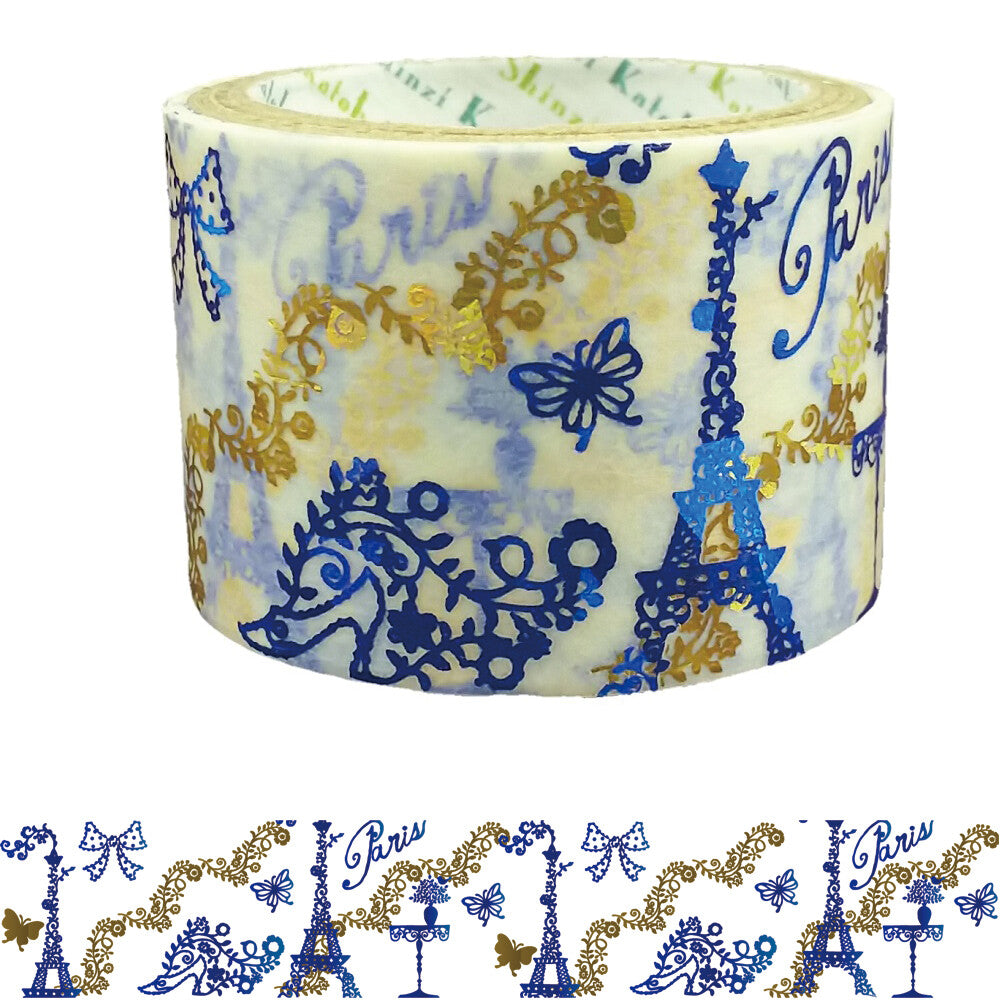 The Eiffel Tower Gold & Blue Glitter Japanese Washi Tape