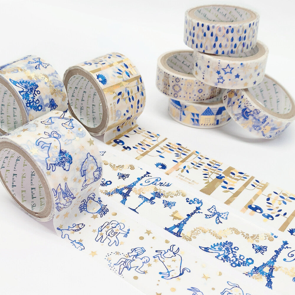 The Eiffel Tower Gold & Blue Glitter Japanese Washi Tape