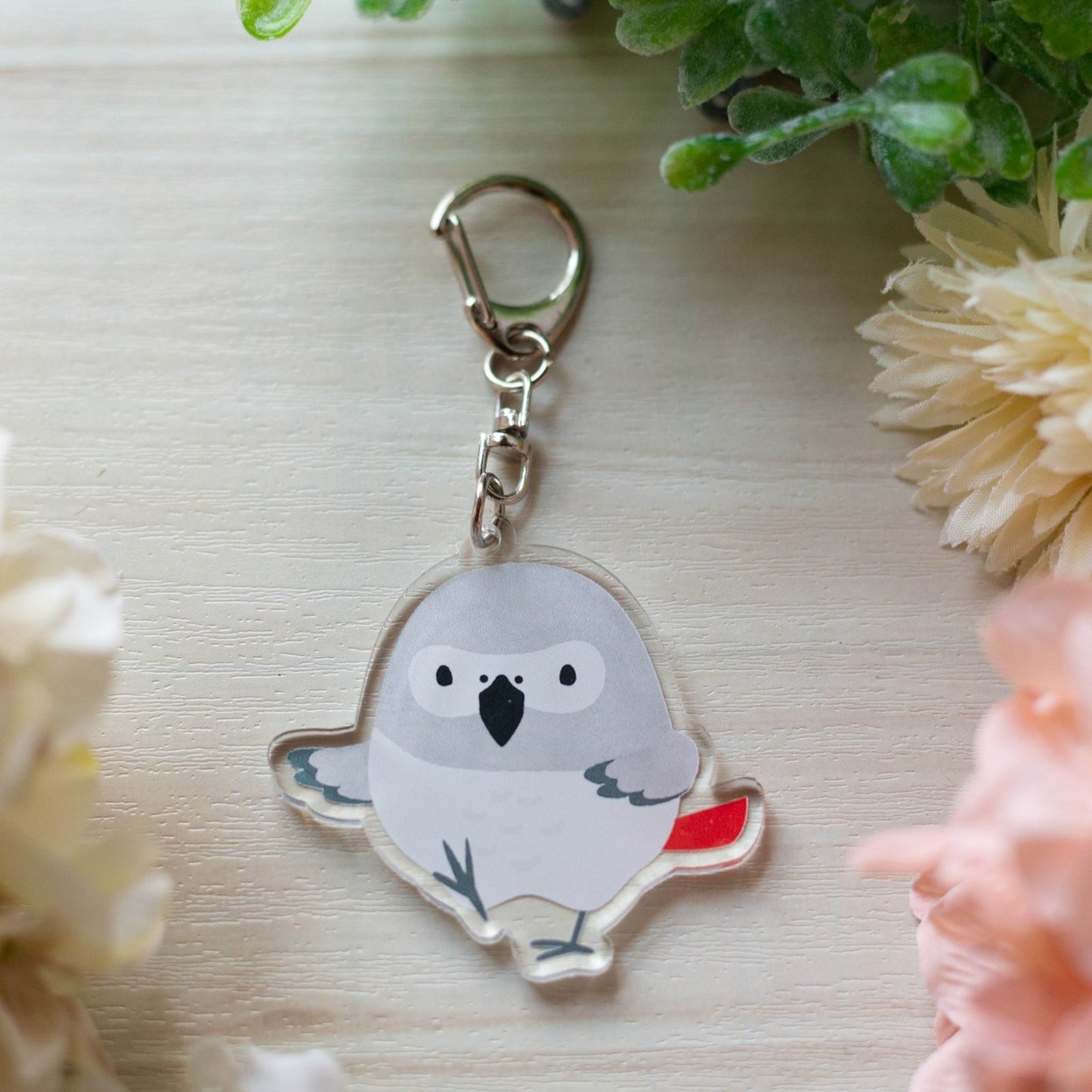 (Made-to-order requests are currently closed. Please wait until we reopen.) Made-to-Order African Gray Parrot Acrylic Key Holder