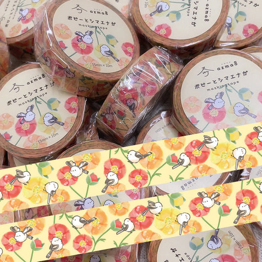 Long-tailed Tit Poppy Japanese Washi Tape Masking Tape