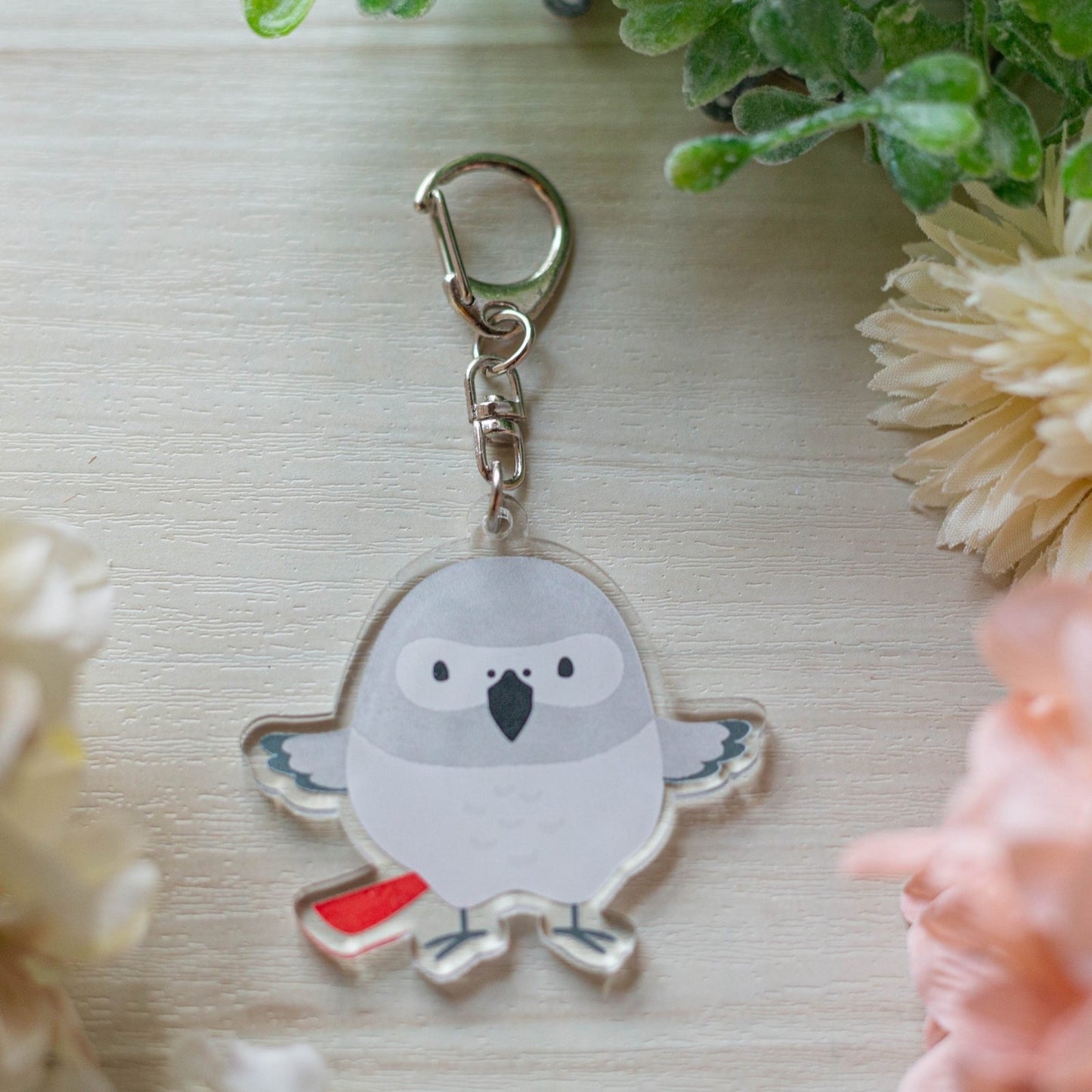 (Made-to-order requests are currently closed. Please wait until we reopen.) Made-to-Order African Gray Parrot Acrylic Key Holder