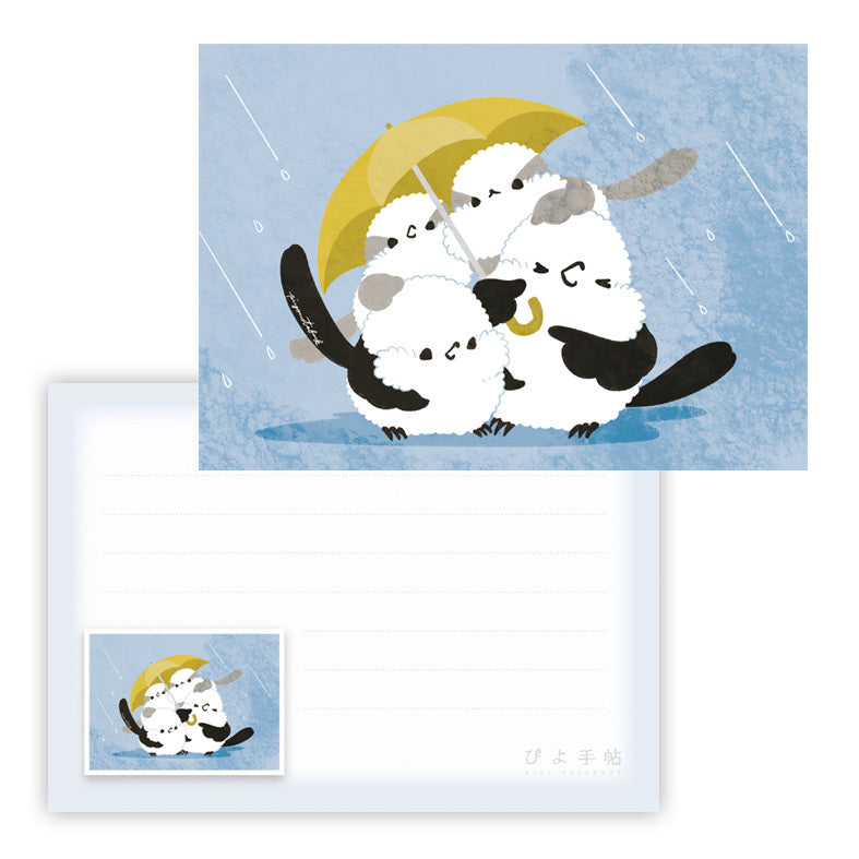 Long-tailed Tits Sharing an Umbrella Memo Pad