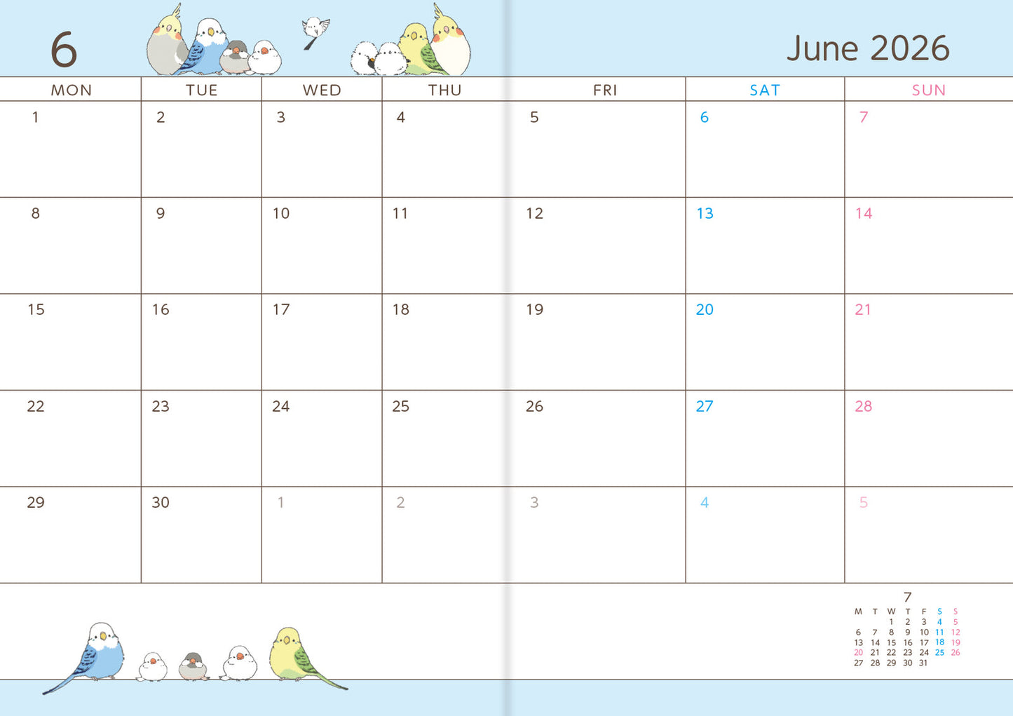 2026 Long-tailed Tit Budgie Java Sparrow Cockatiel Planner Diary Schedule Book A6 size (December 2025 Start)