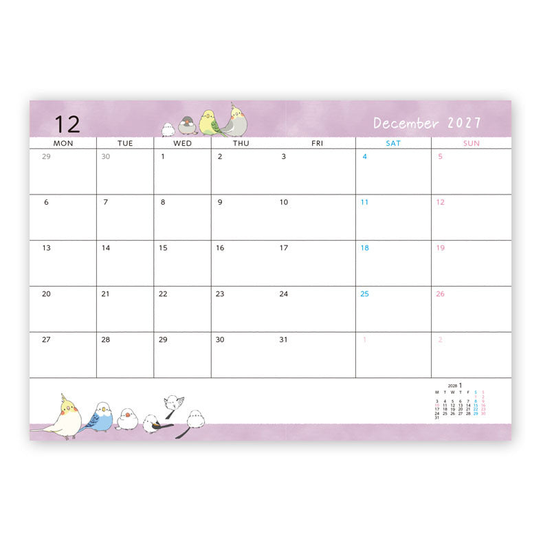 2027 Long-tailed Tit Budgie Java Sparrow Cockatiel Planner Diary Schedule Book A6 size (December 2026 Start)