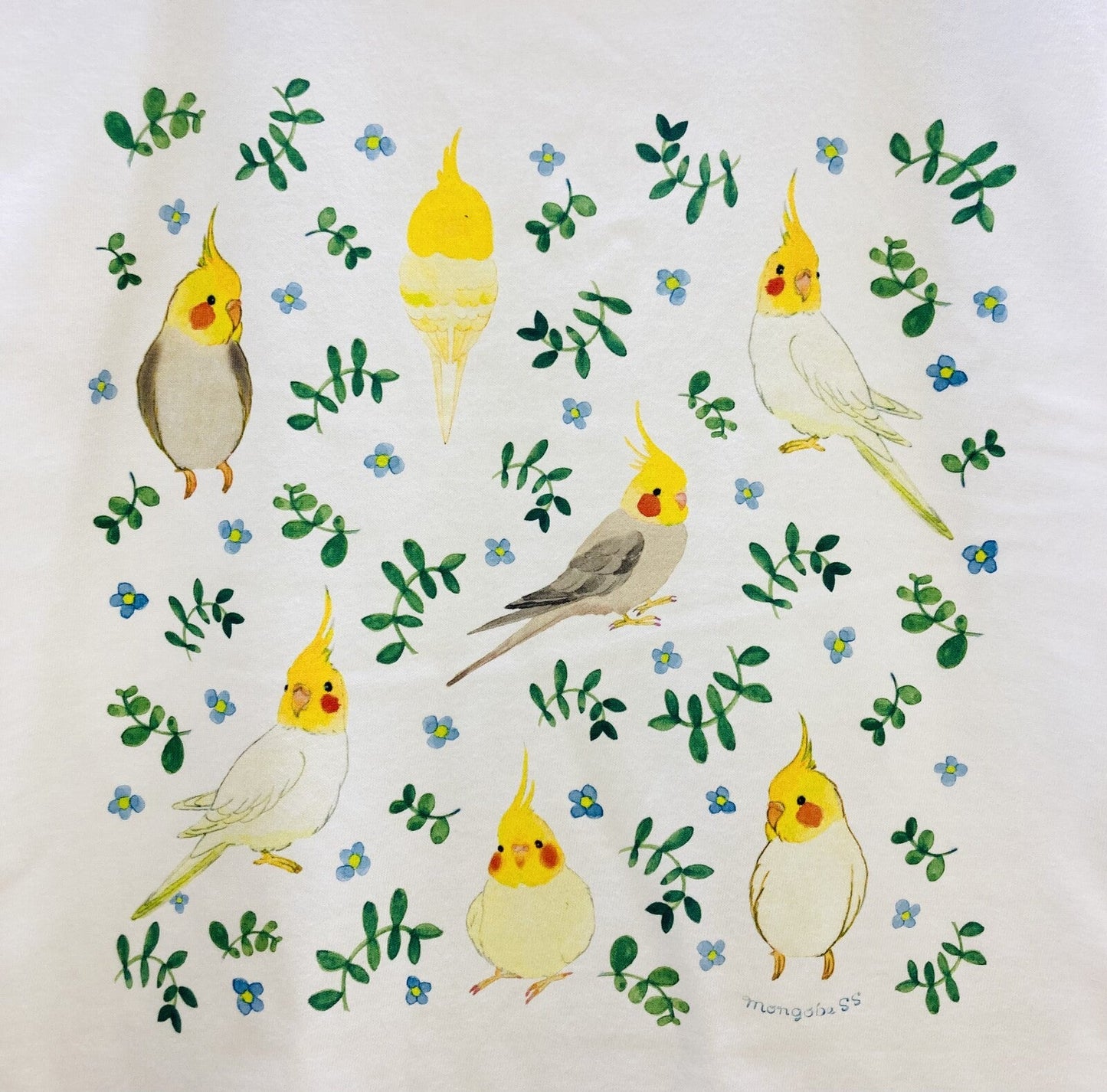 Cockatiel and Blue Flower Women's T-shirt (Made to Order)