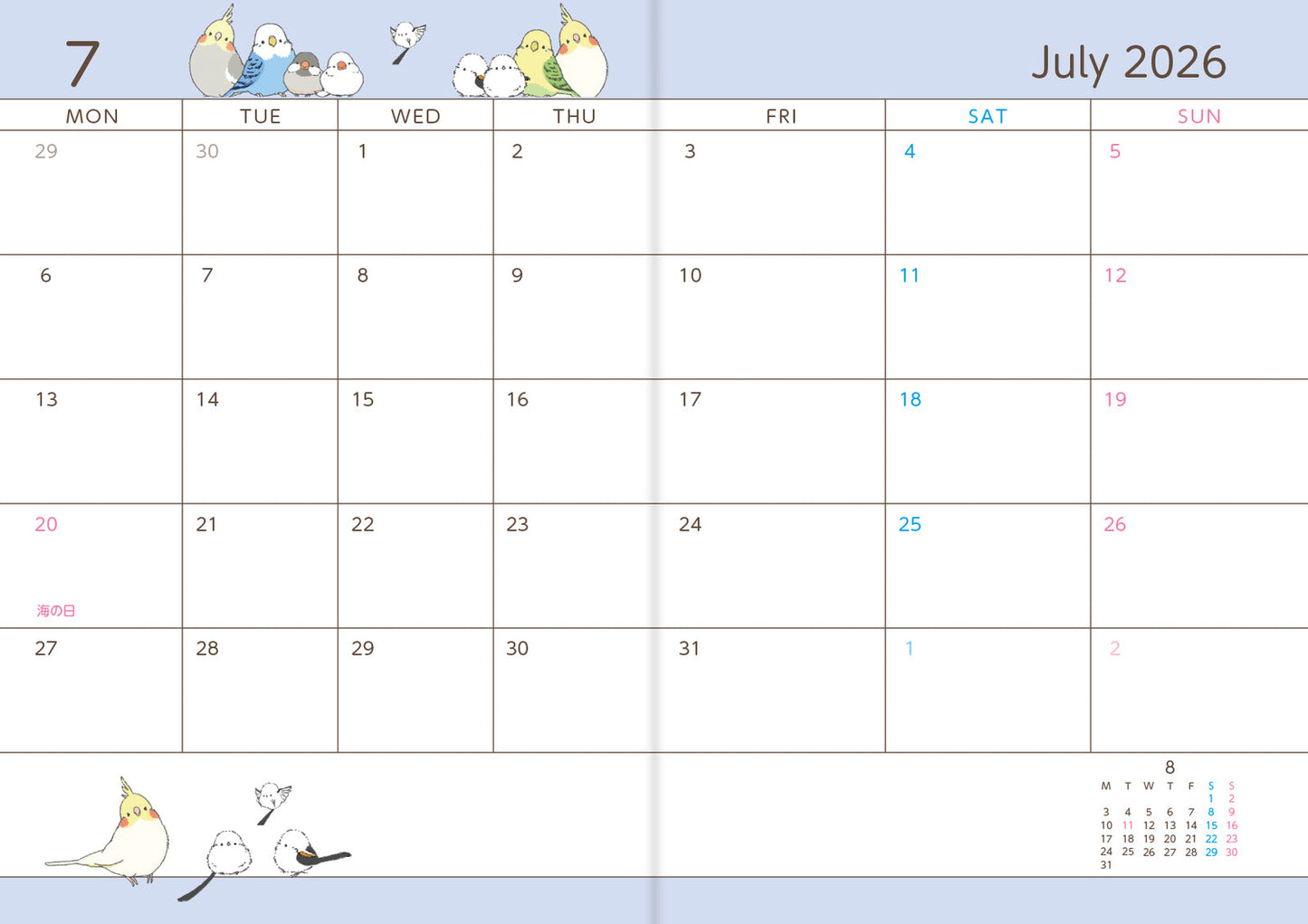 2026 Long-tailed Tit Budgie Java Sparrow Cockatiel Planner Diary Schedule Book A6 size (December 2025 Start)