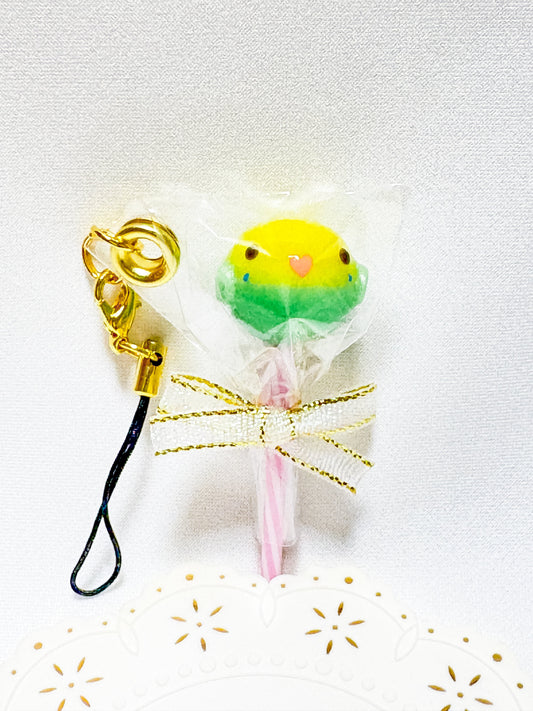 Budgie Resin Charm – Lollipop Style - Sweet Birdie Boutique International