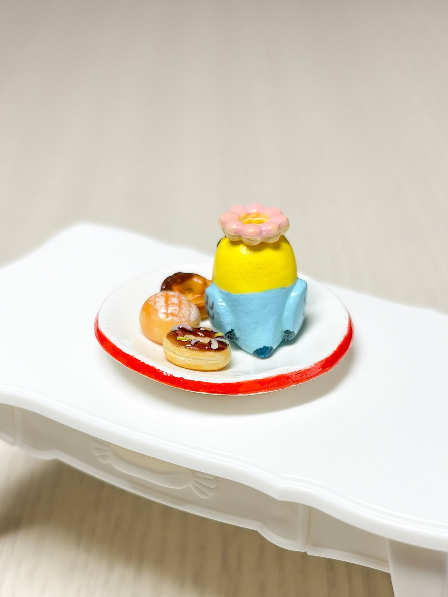 Collectible Miniature Budgie with Donuts