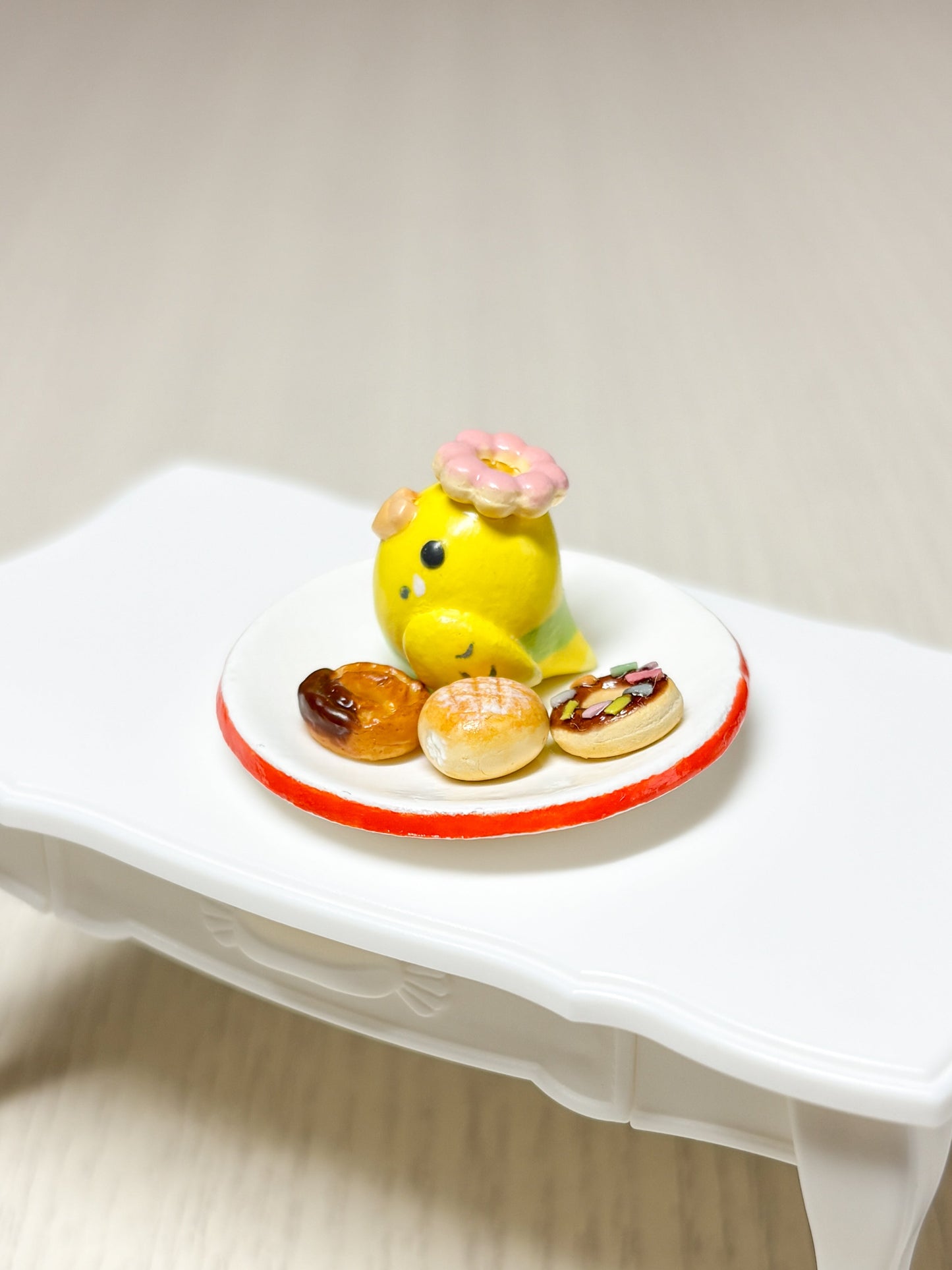 Collectible Miniature Budgie with Donuts