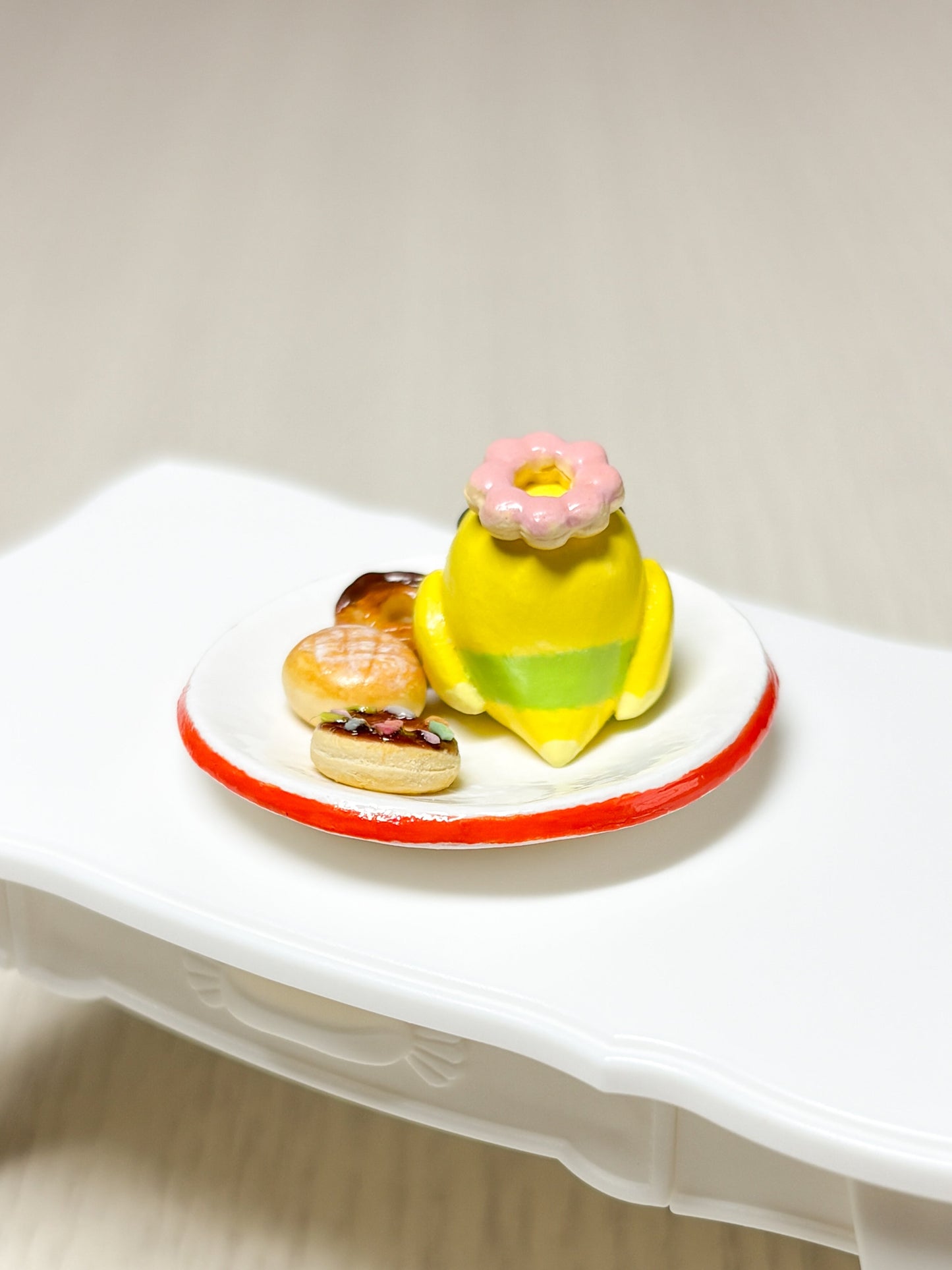 Collectible Miniature Budgie with Donuts