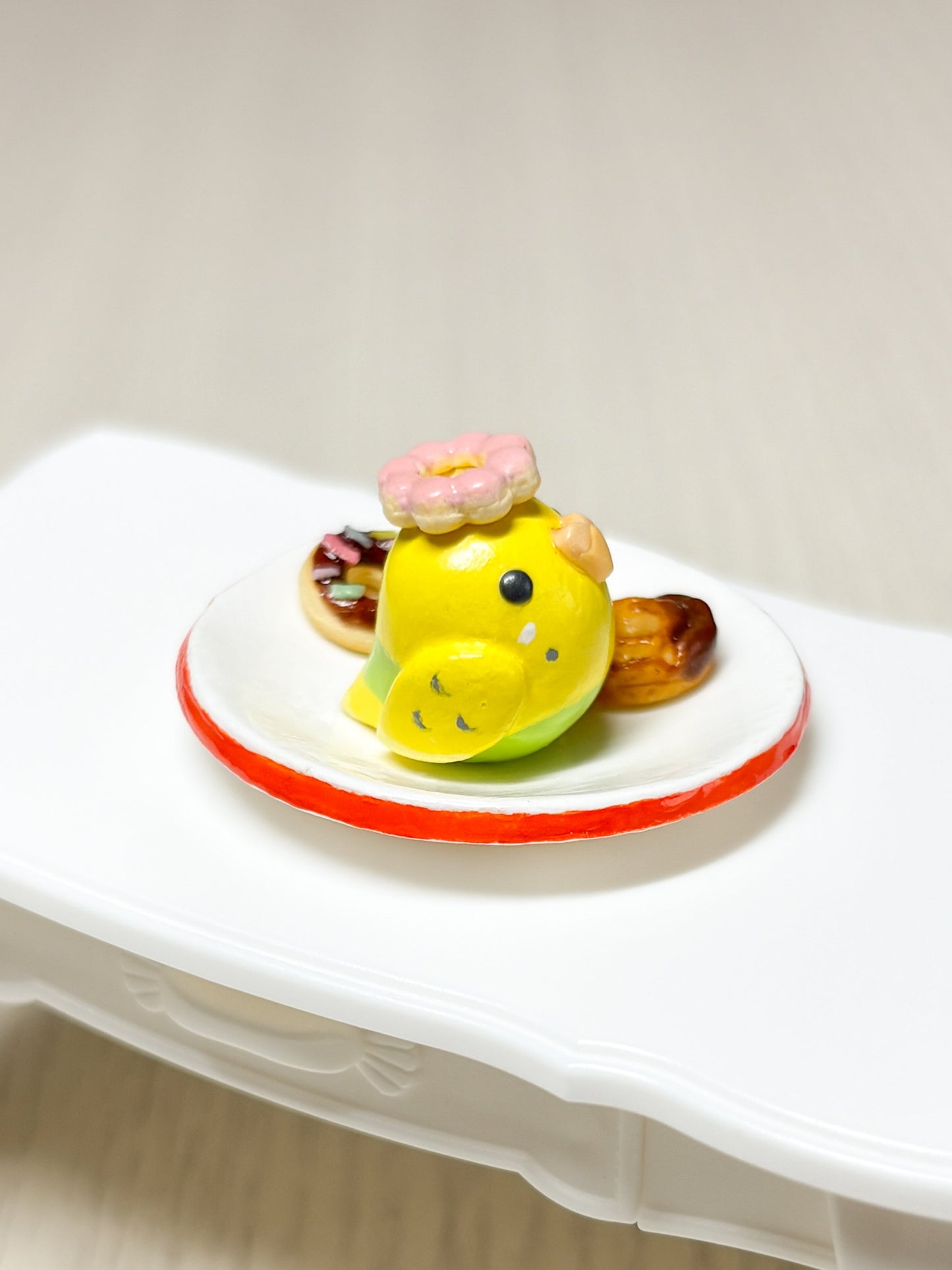 Collectible Miniature Budgie with Donuts