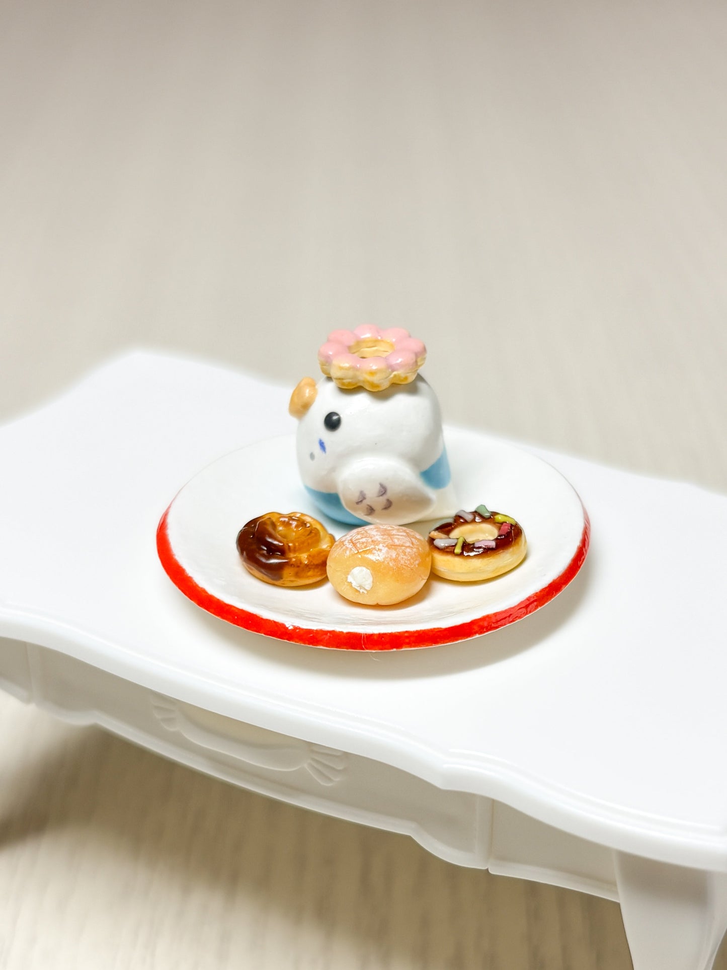 Collectible Miniature Budgie with Donuts