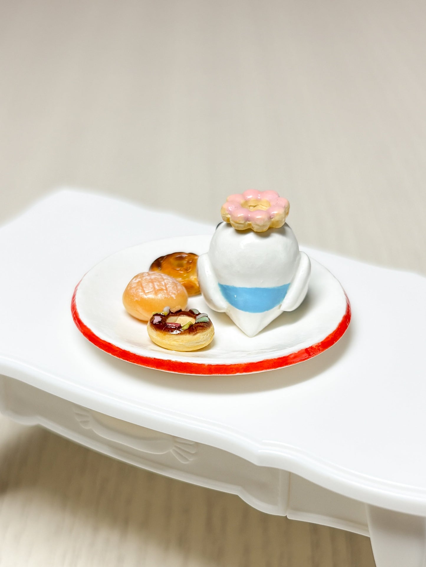 Collectible Miniature Budgie with Donuts