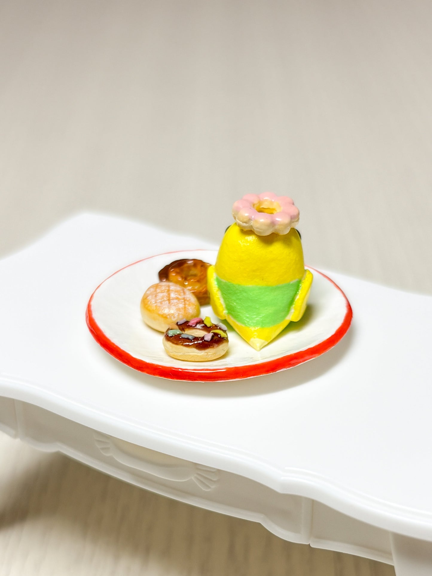 Collectible Miniature Budgie with Donuts