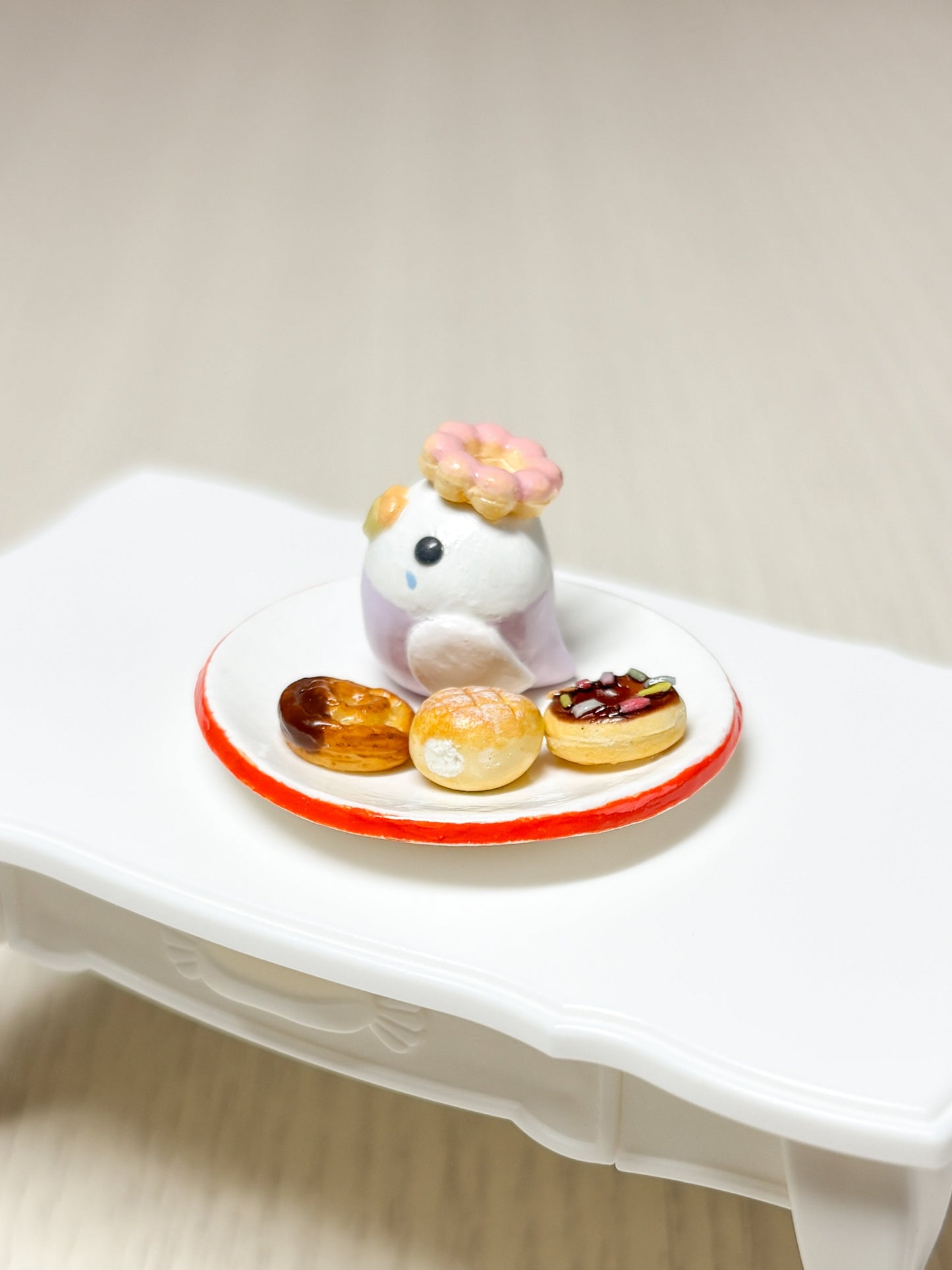 Collectible Miniature Budgie with Donuts