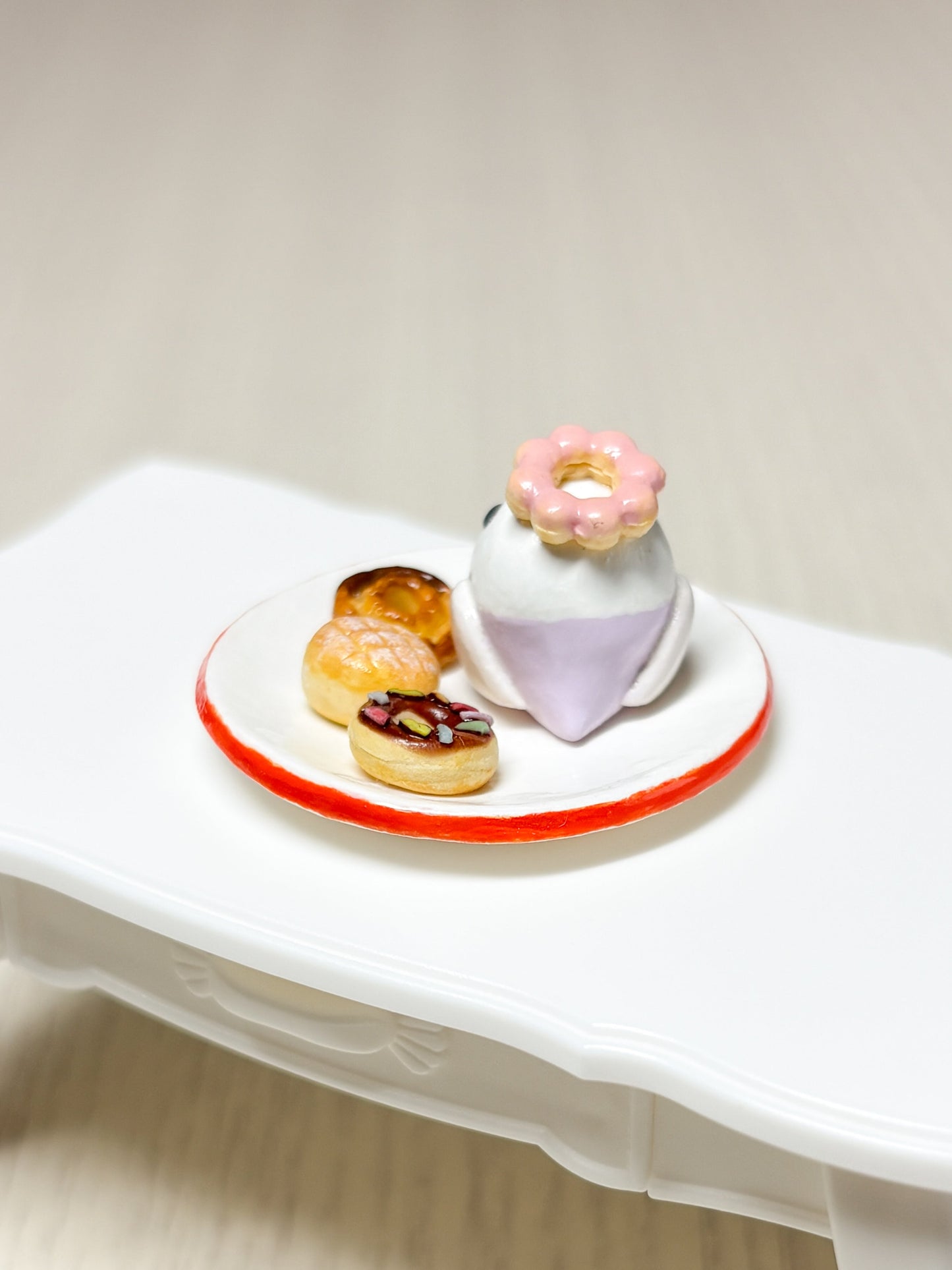 Collectible Miniature Budgie with Donuts