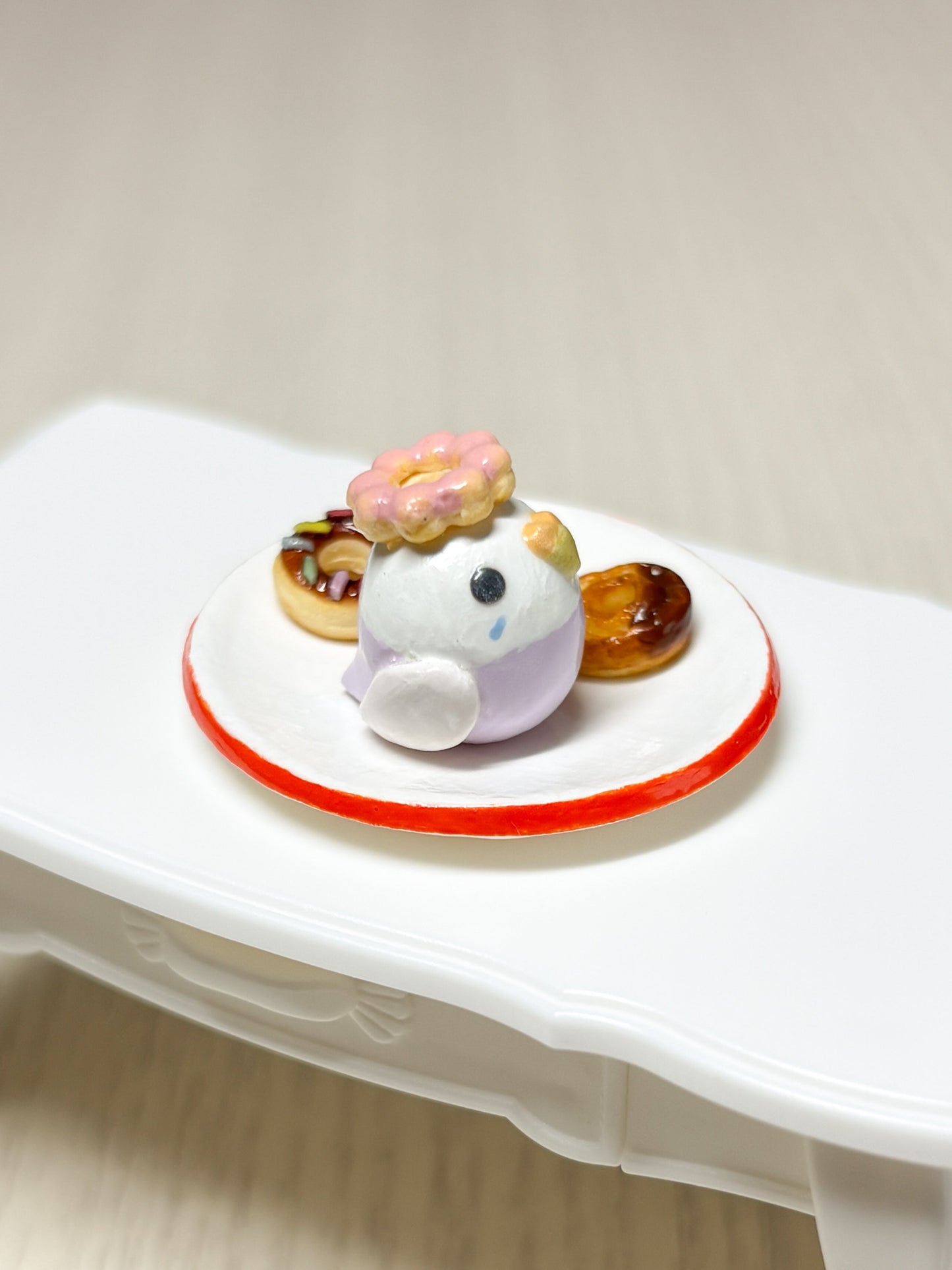 Collectible Miniature Budgie with Donuts