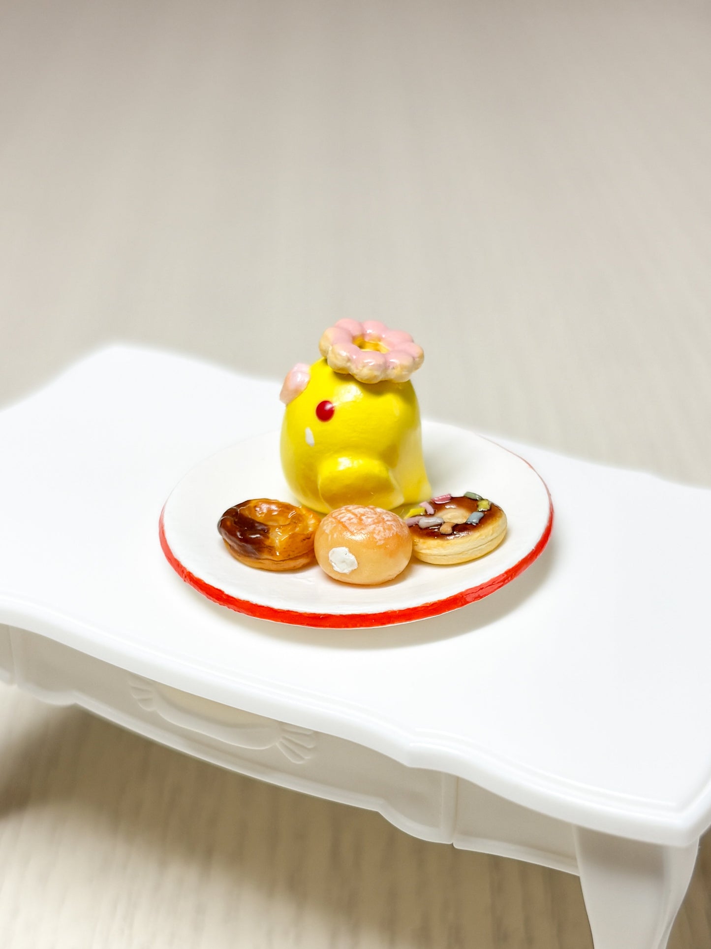 Collectible Miniature Budgie with Donuts