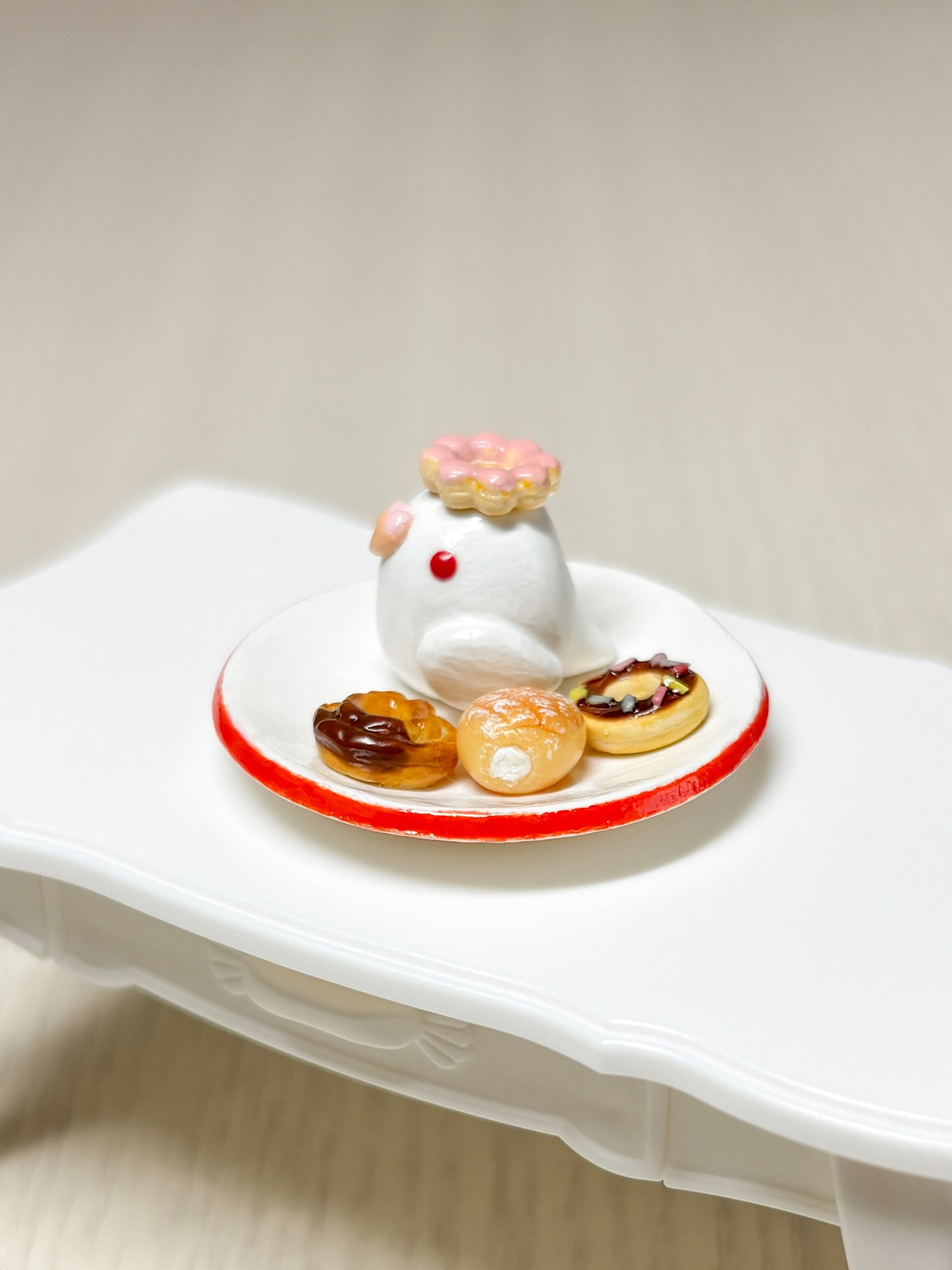 Collectible Miniature Budgie with Donuts
