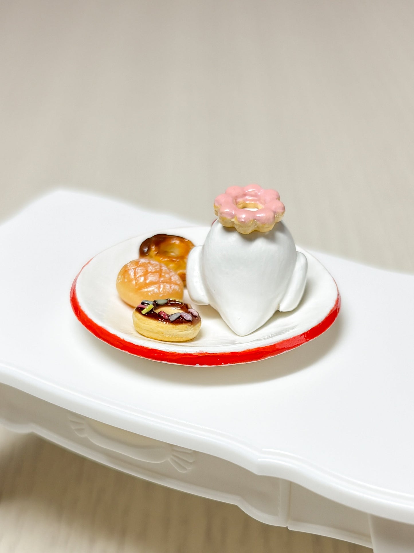 Collectible Miniature Budgie with Donuts