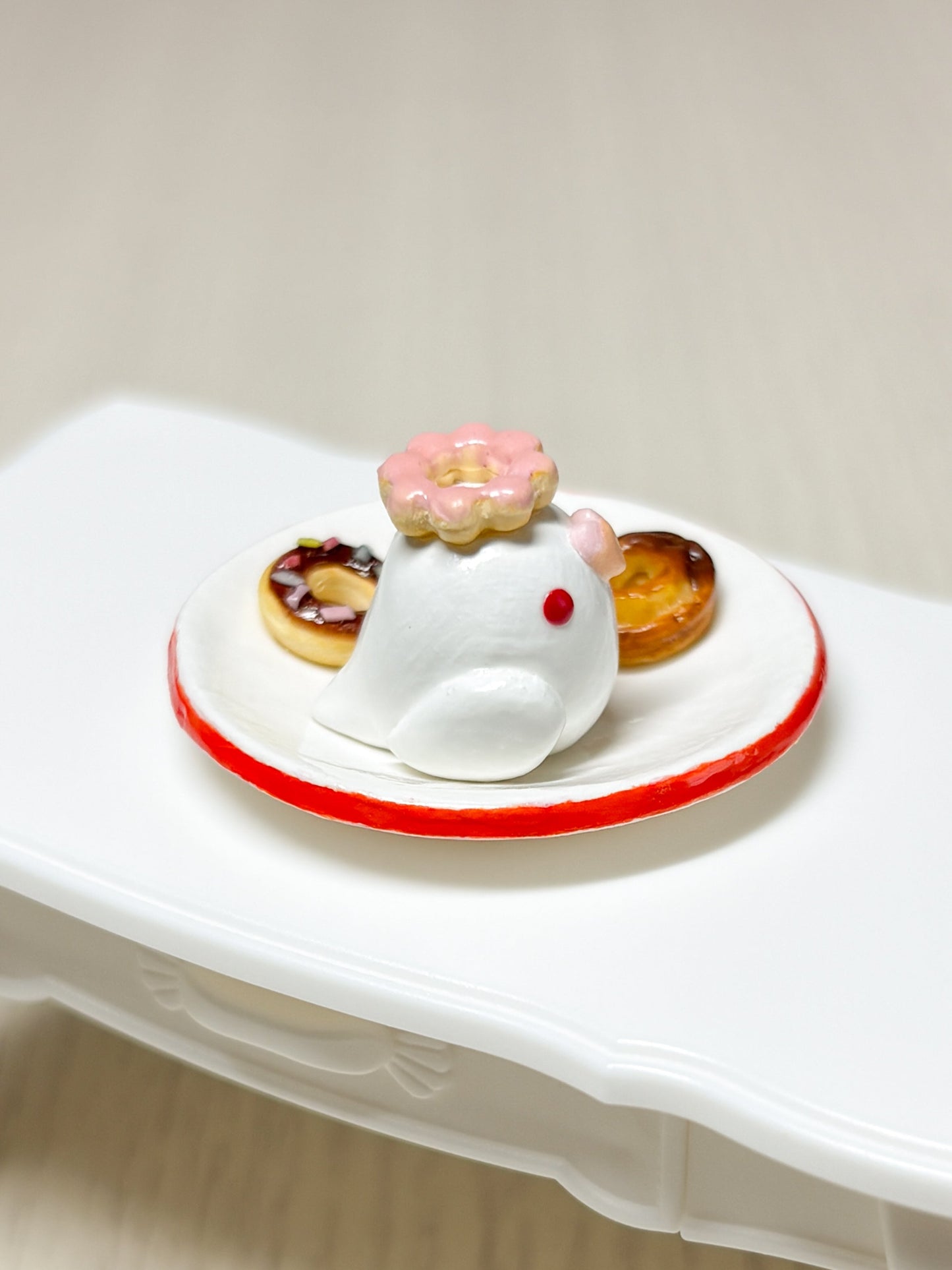 Collectible Miniature Budgie with Donuts
