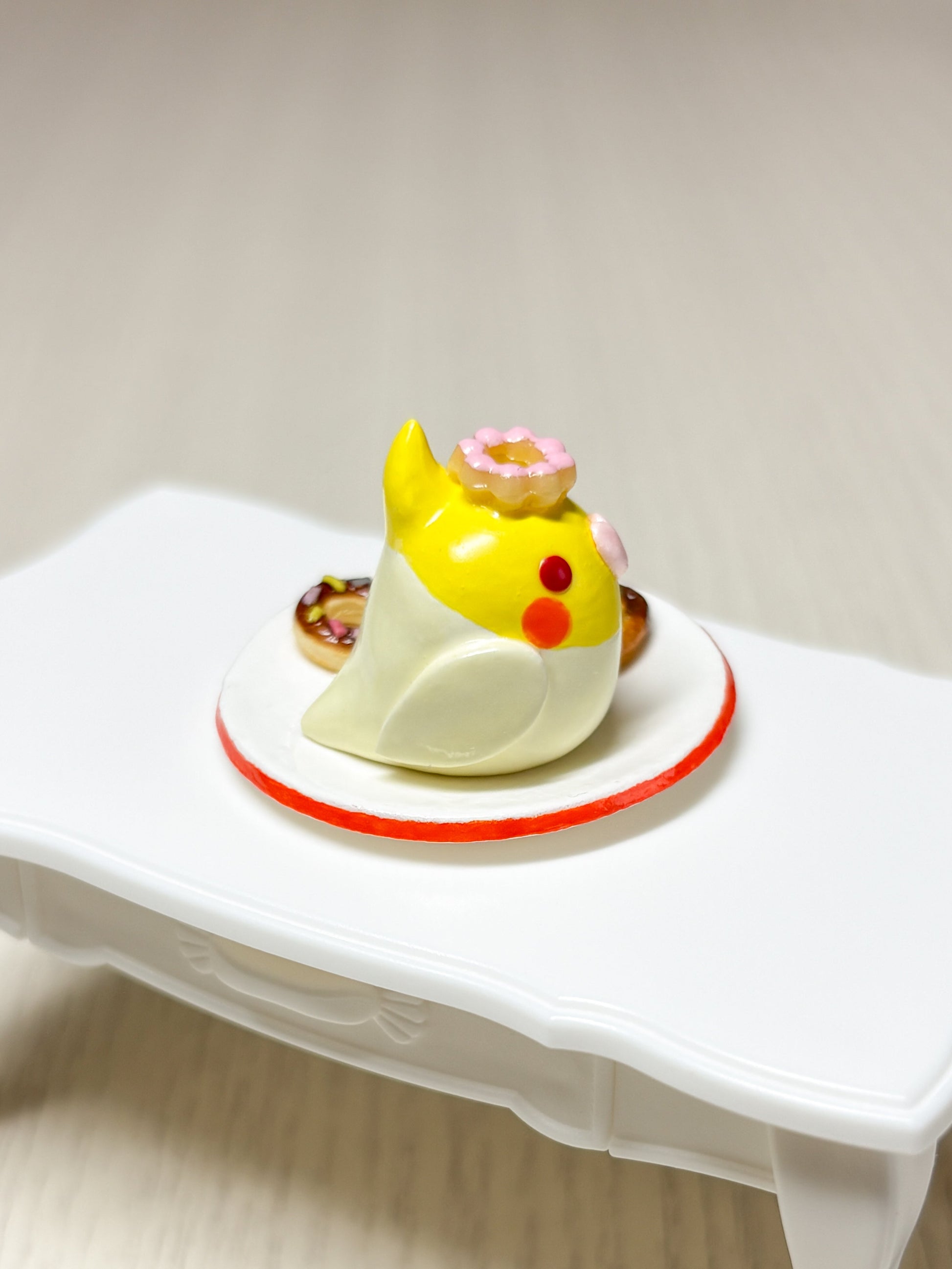 Collectible Miniature Cockatiel with Donuts - Sweet Birdie Boutique International