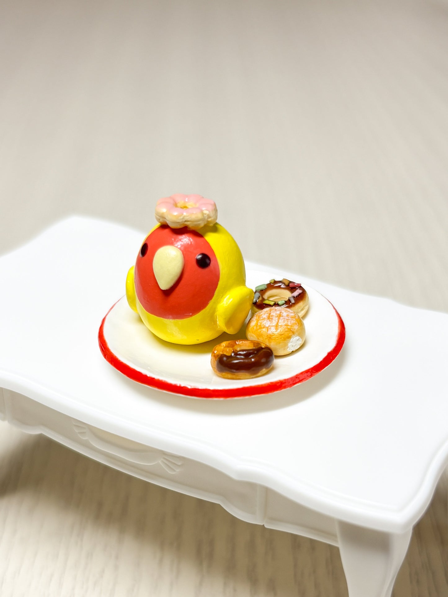 Collectible Miniature Lovebird with Donuts