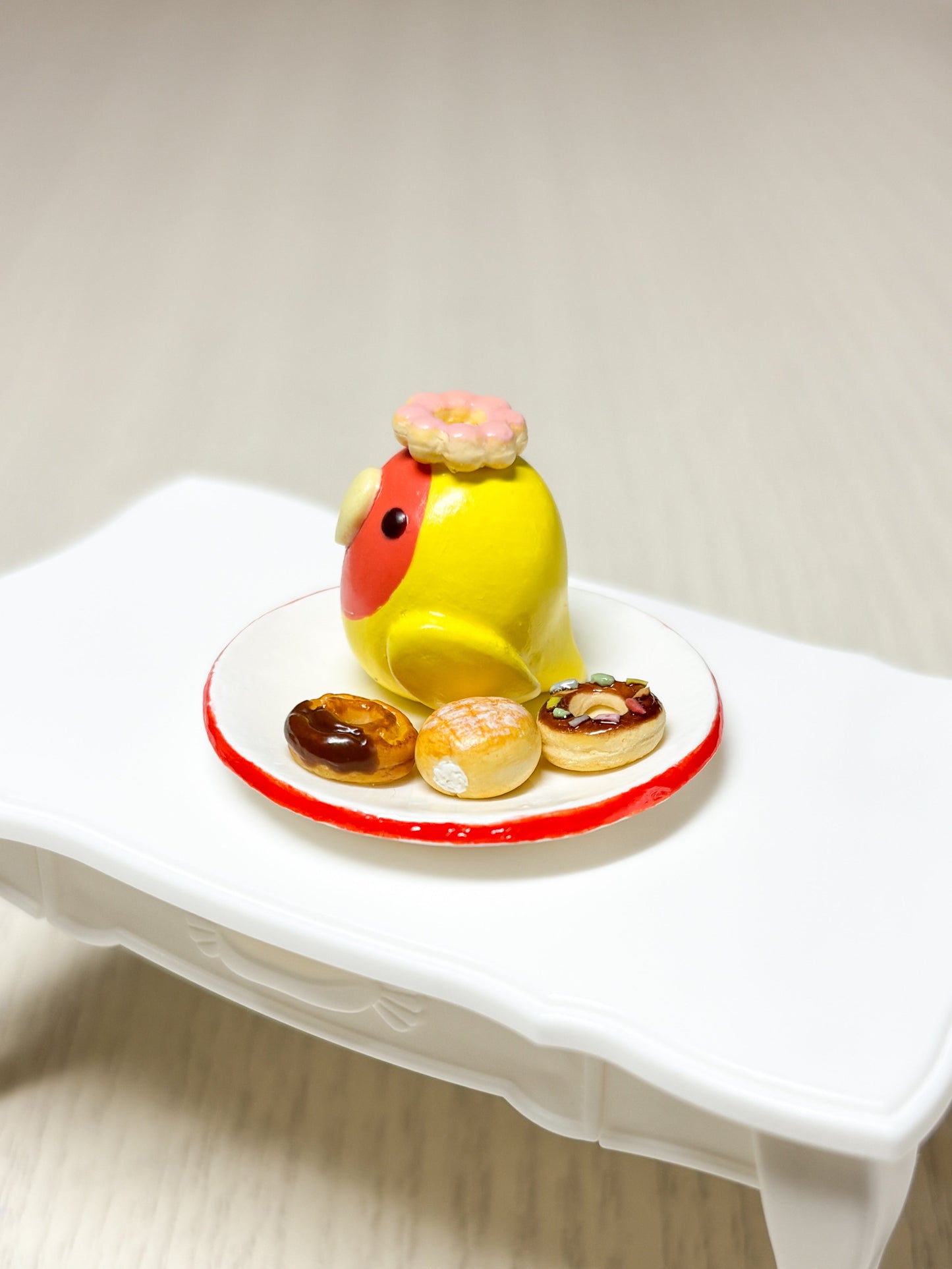 Collectible Miniature Lovebird with Donuts