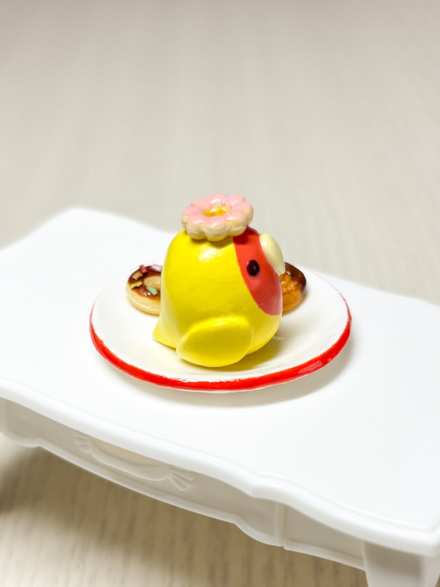 Collectible Miniature Lovebird with Donuts