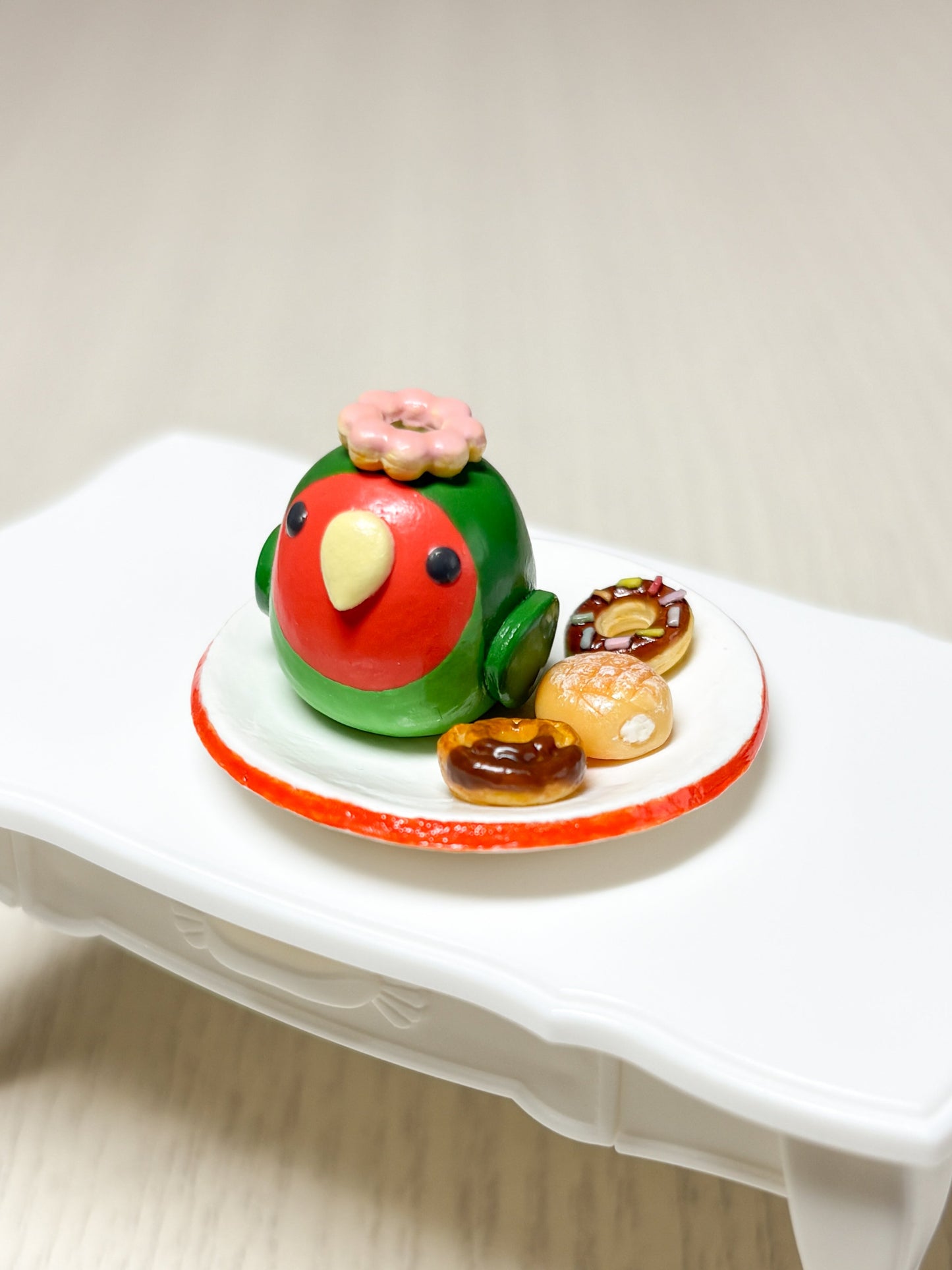 Collectible Miniature Lovebird with Donuts