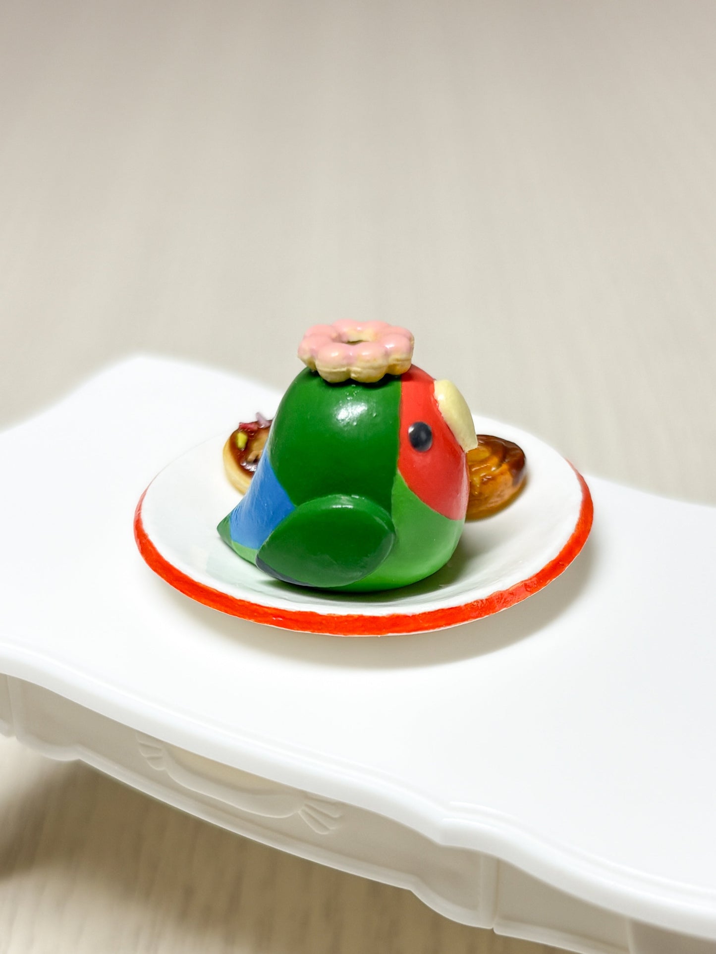 Collectible Miniature Lovebird with Donuts