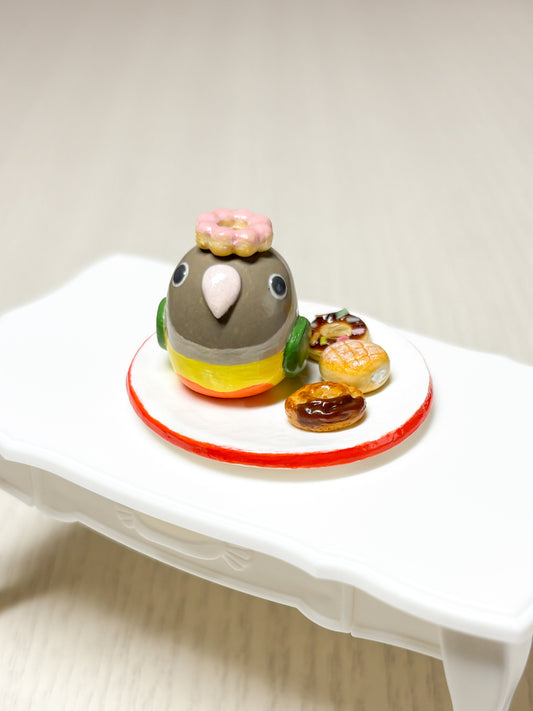 Collectible Miniature Conure with Donuts - Sweet Birdie Boutique International
