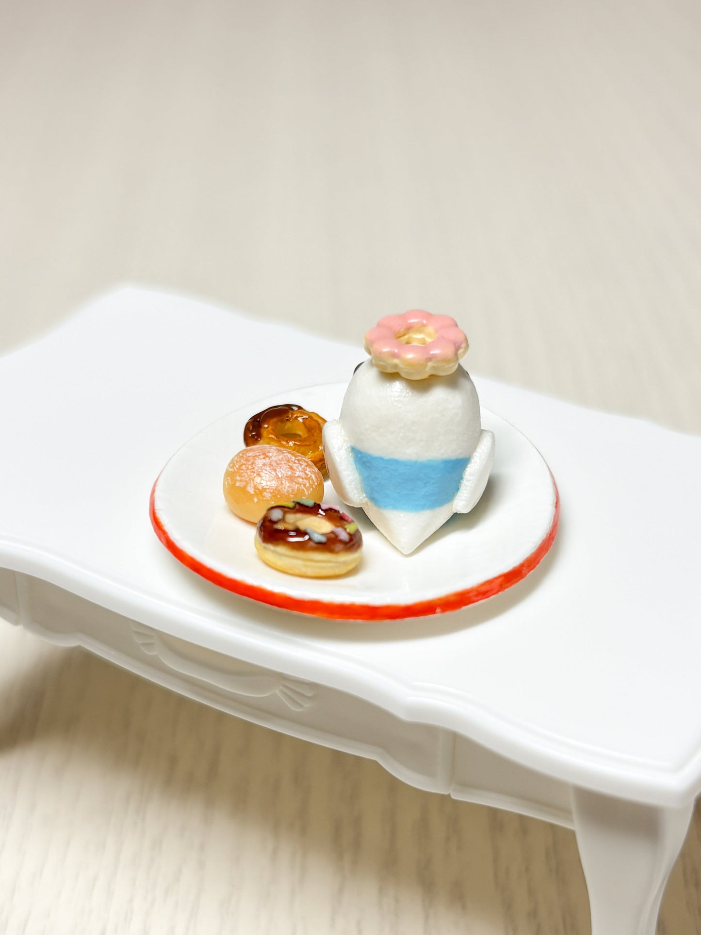Collectible Miniature Budgie with Donuts