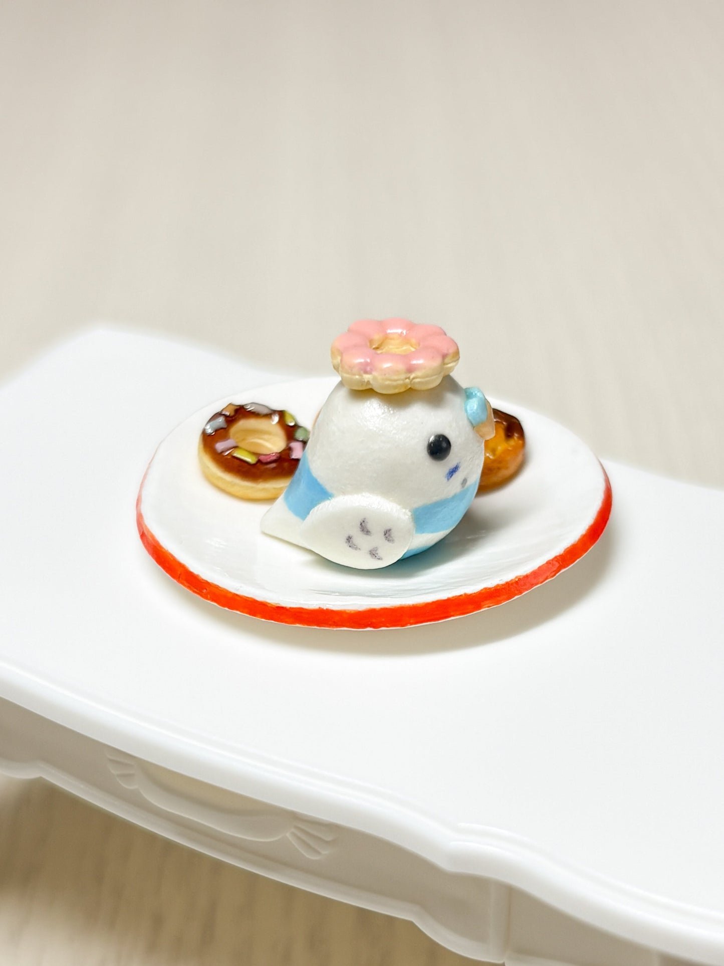 Collectible Miniature Budgie with Donuts