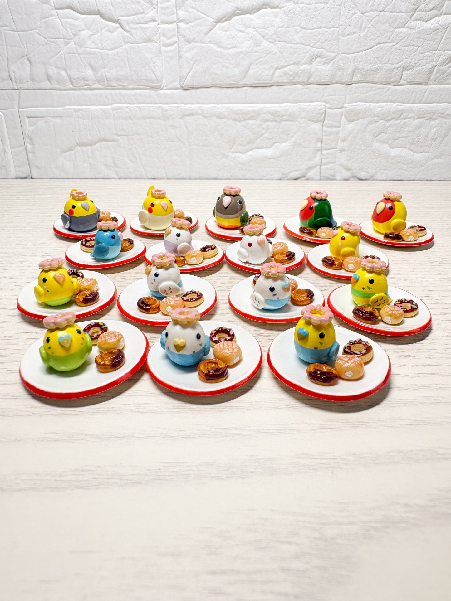 Collectible Miniature Budgie with Donuts