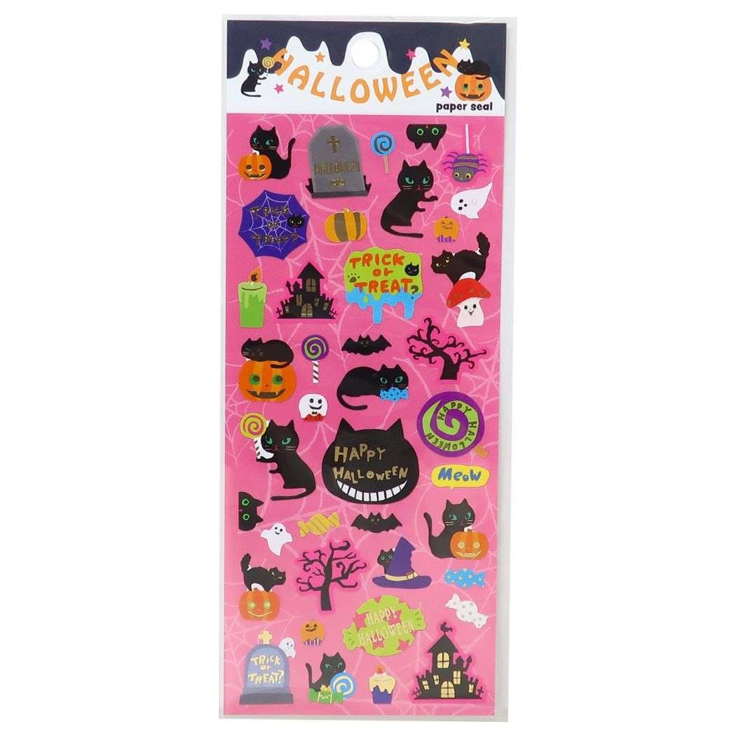 Cat Halloween Stickers with Gold Accent