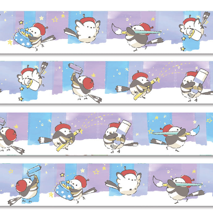 Long-tailed Tit Night Sky Japanese Washi Tape Masking Tape