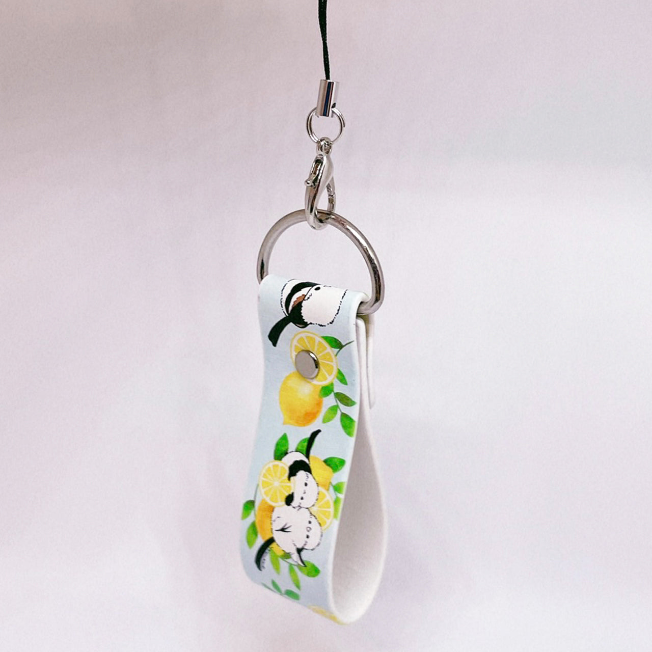 Long-tailed Tit and Lemon PU Leather Keychain Strap