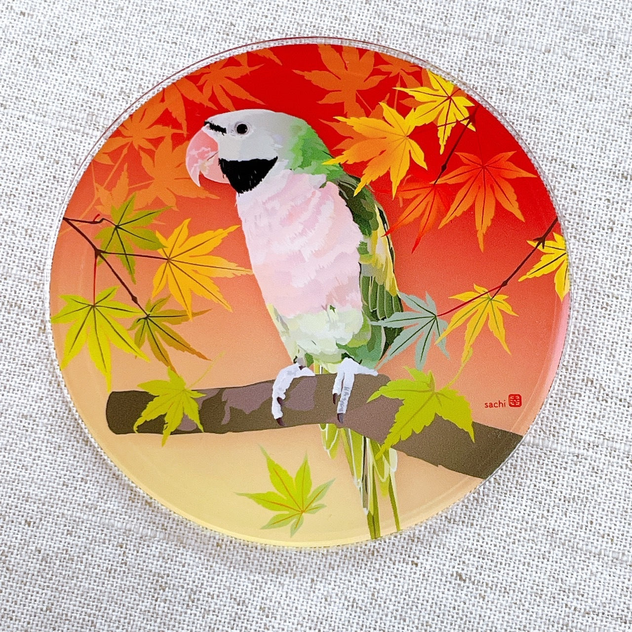 (Made-to-order requests are currently closed. Please wait until we reopen.) Made-to-Order Moustached Parakeet Acrylic Coaster
