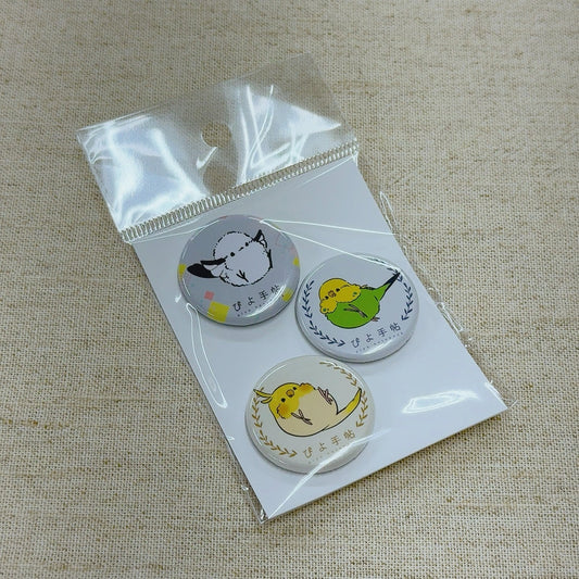 Pin Badge Set Long-tailed Tit Budgie Cockatiel